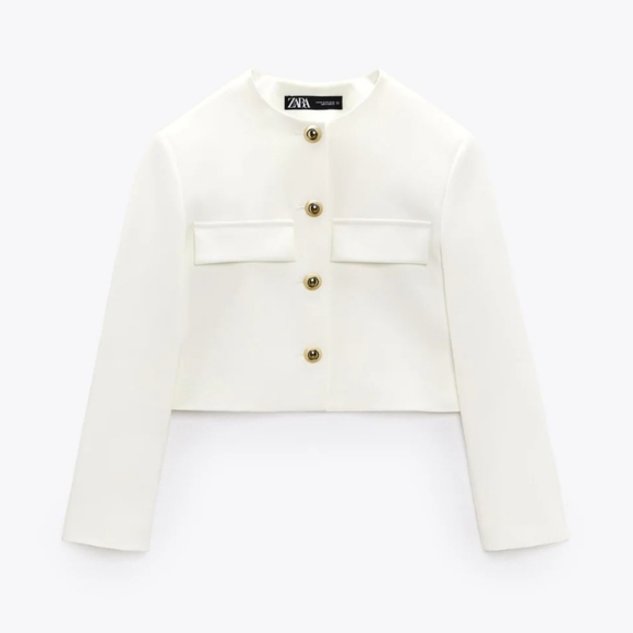 ZARA WHITE CROPPED BLAZER WITH GOLDEN BUTTONS - Picture 8 of 11